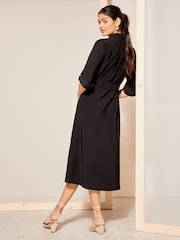 Friends Like These Black Utility Belted Long Sleeve Midi Shirt Dress - Image 4 of 4