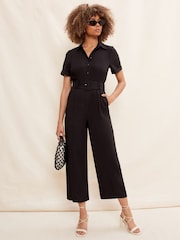 Friends Like These Black Utility Belted Short Sleeve Wide Leg Jumpsuit - Image 1 of 4
