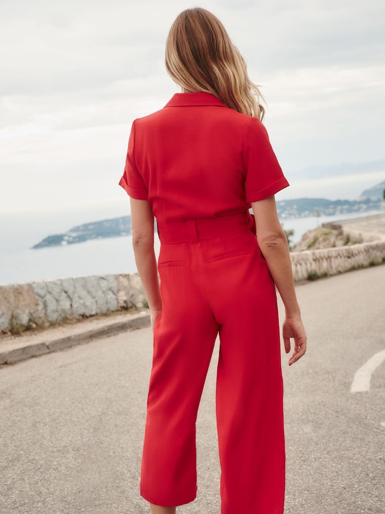 Friends Like These Red Utility Belted Short Sleeve Wide Leg Jumpsuit - Image 4 of 4