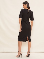 Friends Like These Black Tailored Knot Detail Flutter Sleeve Midi Dress - Image 4 of 4