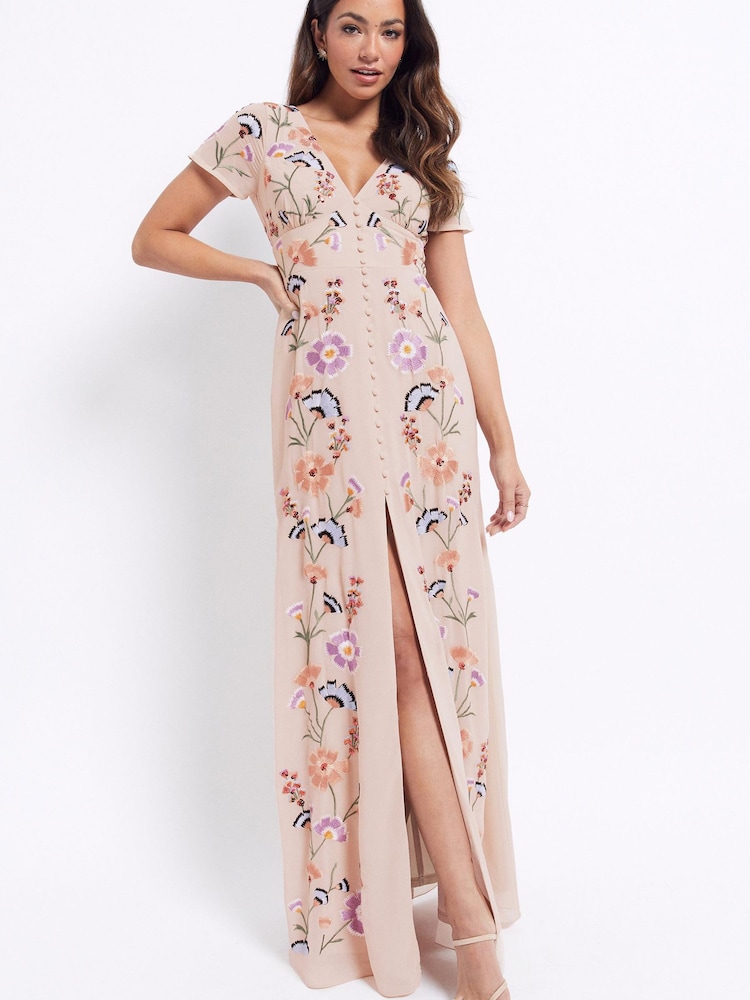 Maya Maxikleid mit Knopfleiste und Stickerei - Bild 1 von 4