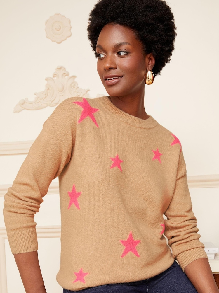 Love & Roses Camel Star Cosy Knitted Jumper - Image 1 of 4