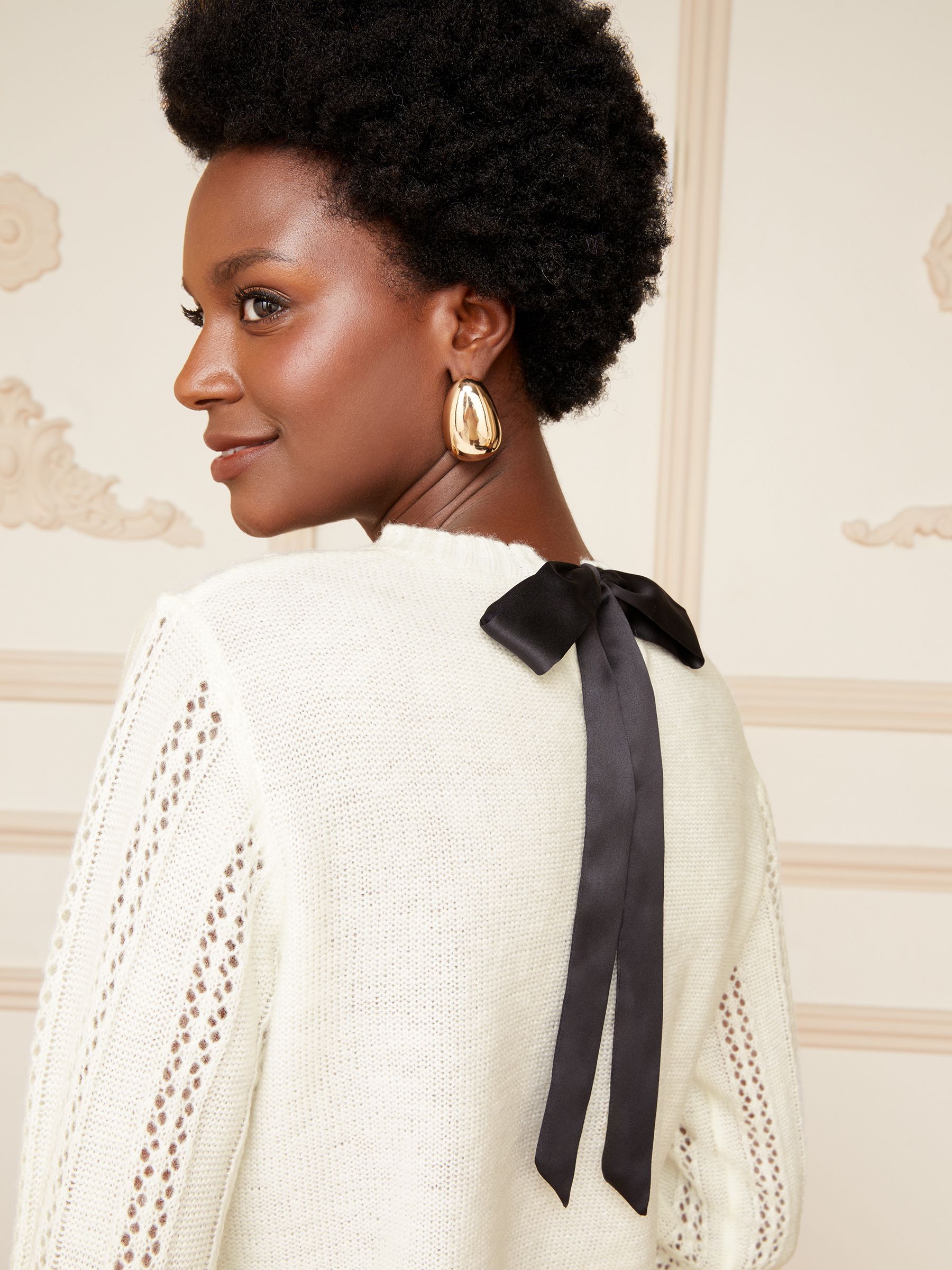 Buy Love Roses Ivory White Petite Contrast Bow Back Pointelle Jumper from Next Luxembourg