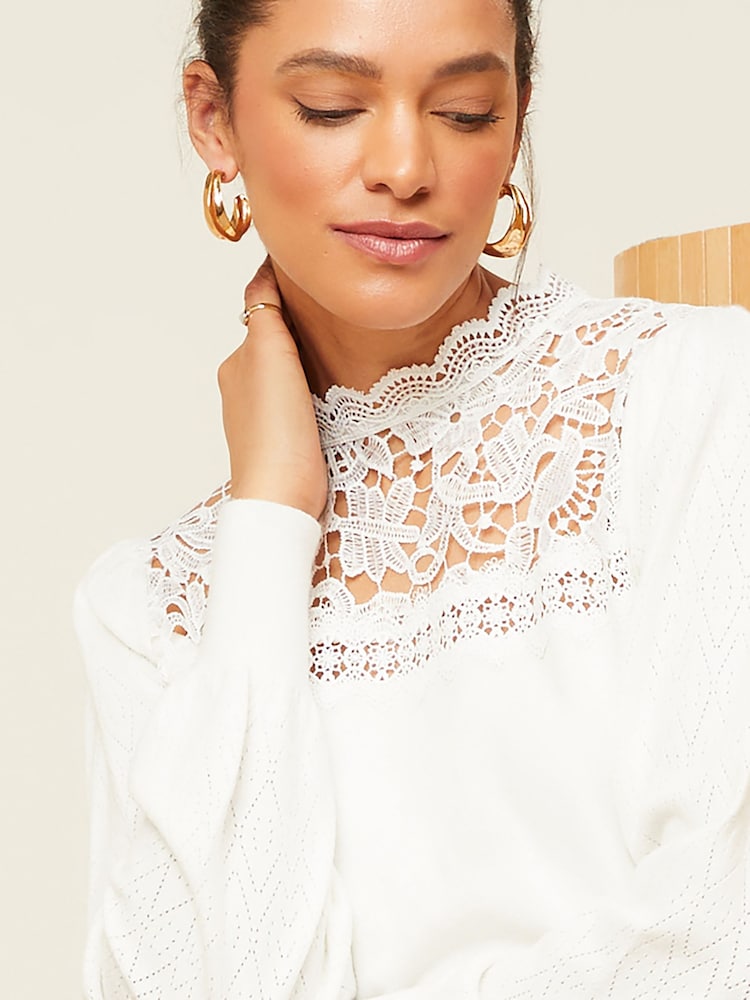 Love & Roses Ivory White Lightweight Lace Knitted Jumper - Image 2 of 4