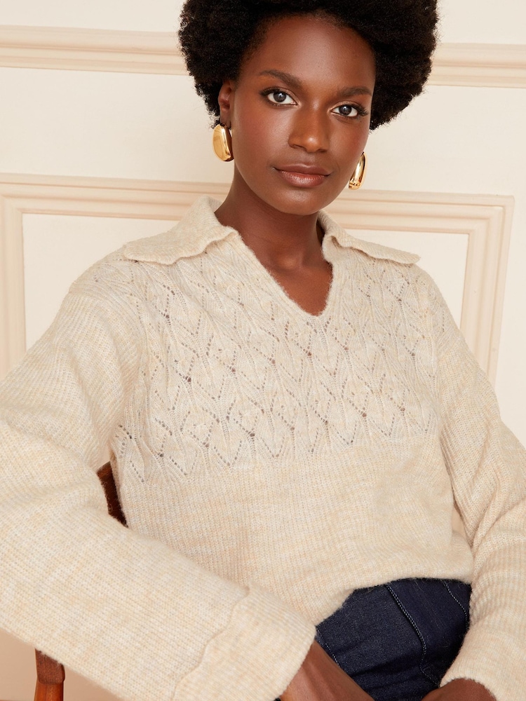 كنزة مخرمة برقبة سبعة وياقة مموجة من Love & Roses - صورة 1 من 1