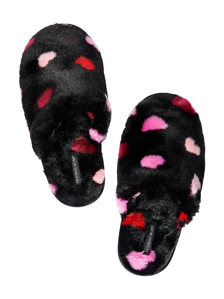 Victoria's Secret Black Multi Heart Closed Toe Slipper - Image 1 of 2 Victoria's Secret Black Multi Heart Closed Toe Slipper - Image 1 of 2
