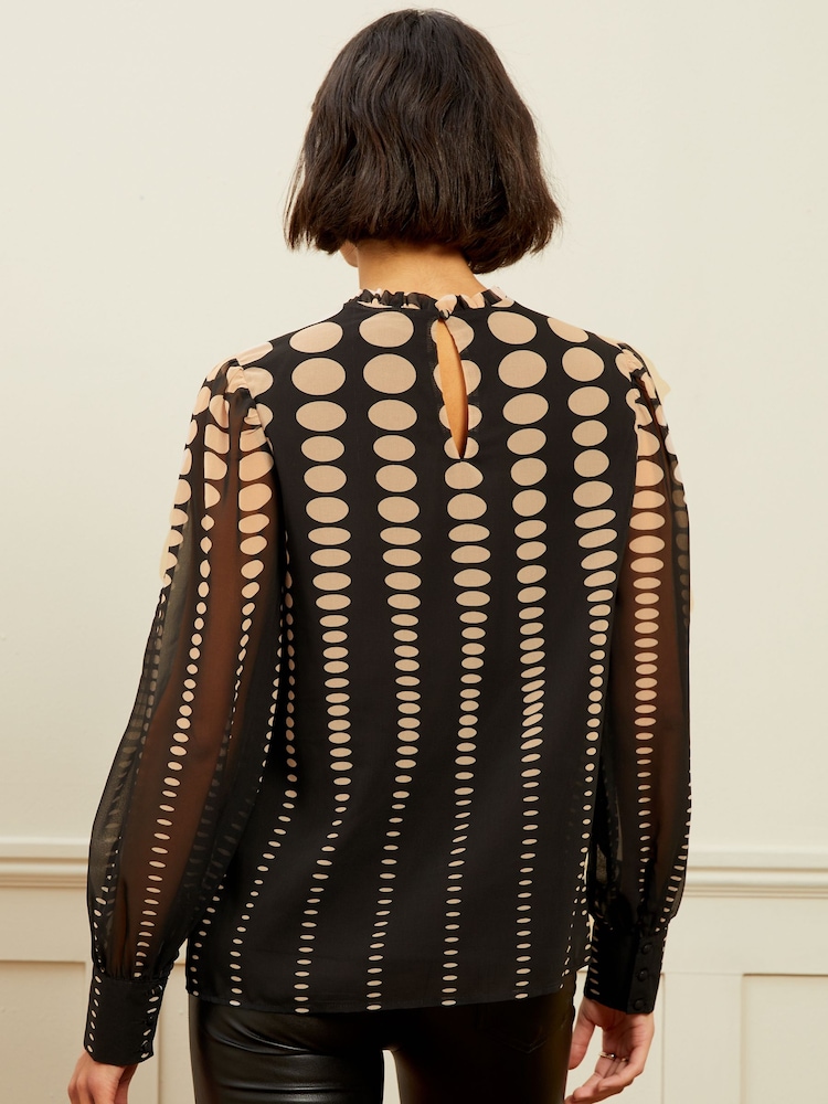 Love & Roses Black Printed Ruched High Neck Long Sleeve Chiffon Blouse - Image 2 of 4