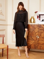 Love & Roses Black Lace High Neck Lace Trim Long Sleeve Blouse - Image 3 of 4