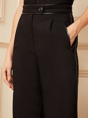 Love & Roses Black PU Trim High Waist Wide Leg Tailored Trousers - Image 2 of 4
