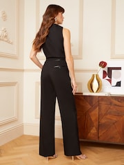 Love & Roses Black PU Trim High Waist Wide Leg Tailored Trousers - Image 3 of 4