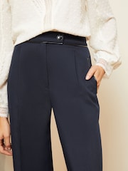 Love & Roses Navy Blue PU Trim High Waist Wide Leg Tailored Trousers - Image 2 of 4