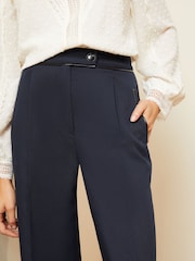 Love & Roses Navy Blue PU Trim Petite High Waist Wide Leg Tailored Trousers - Image 4 of 4