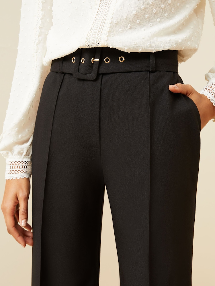 Love & Roses Black Belted High Waist Wide Leg Tailored Trousers - Image 2 of 4