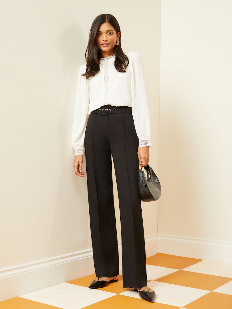 Love & Roses Black Belted High Waist Wide Leg Tailored Trousers - Image 4 of 4