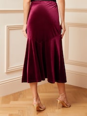 Love & Roses Berry Red Velvet Swing Midi Skirt - Image 2 of 4