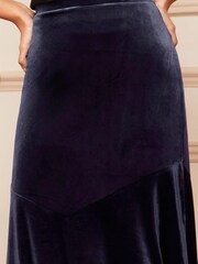 Love & Roses Navy Blue Velvet Swing Midi Skirt - Image 2 of 4