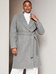 Lipsy Grey Curve Relaxed Belted Boucle Smart Wrap Trench Coat - Image 1 of 1