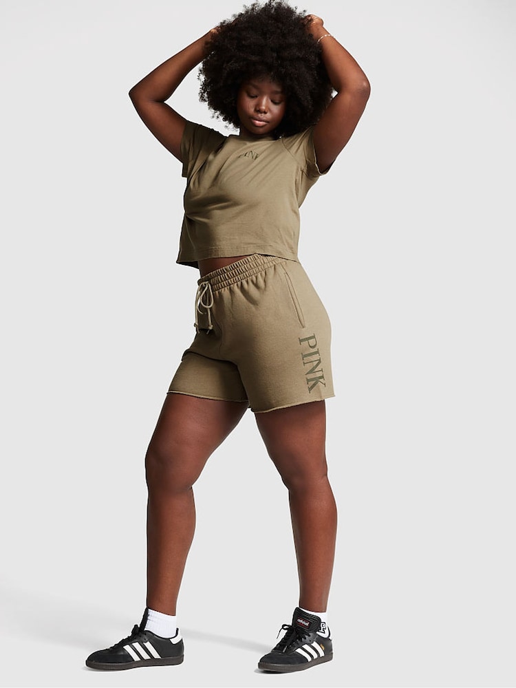 Victoria's Secret PINK Dusted Olive Green Everyday Fleece Sweat Short - Image 2 of 4 Victoria's Secret PINK Dusted Olive Green Everyday Fleece Sweat Short - Image 2 of 4