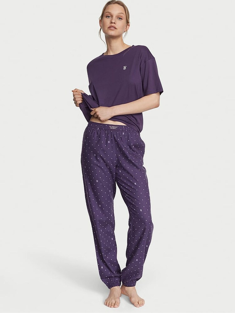 Victoria's Secret Valiant Purple Logo Pin Dot Long Cuffed Pyjamas - Image 1 of 4