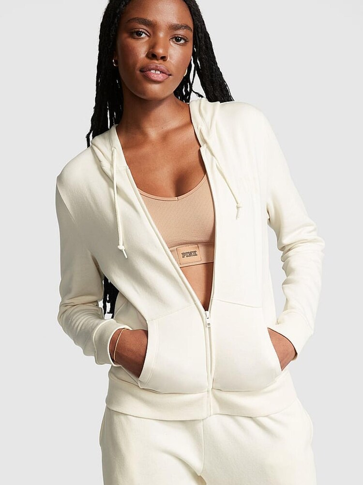 Victoria's Secret PINK Cream Fleece ZipUp Everyday Hoodie - Image 1 of 5