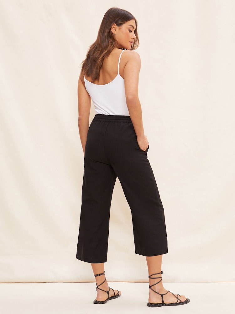 Friends Like These Black Cropped Wide Leg Culottes With Linen - Image 1 of 4 Friends Like These Black Cropped Wide Leg Culottes With Linen - Image 1 of 4