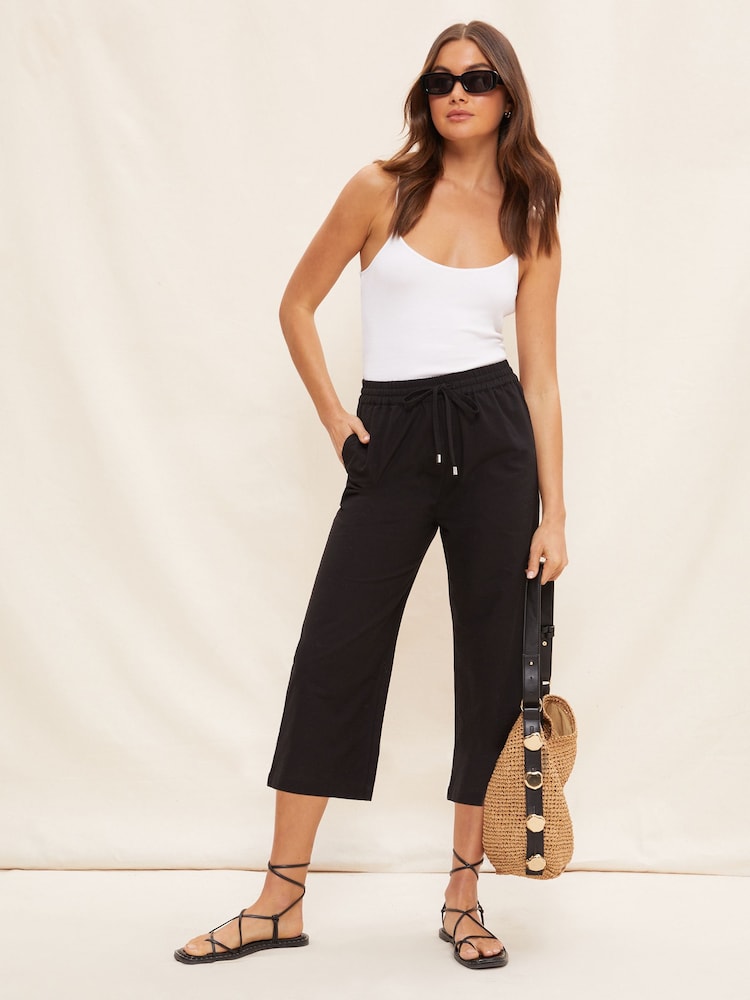 Friends Like These Black Cropped Wide Leg Culottes With Linen - Image 2 of 4 Friends Like These Black Cropped Wide Leg Culottes With Linen - Image 2 of 4