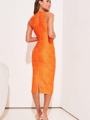 Lipsy Orange Twist Front V Neck Ripple Midi Dress - Image 2 of 4