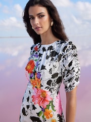 Mary Katranzou x Lipsy Red Floral Ruched Sleeve Split Midi Dress - Image 2 of 4