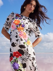 Mary Katranzou x Lipsy Red Floral Ruched Sleeve Split Midi Dress - Image 4 of 4