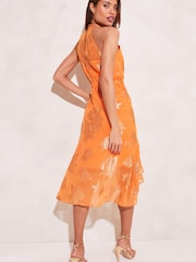 Lipsy Orange Metallic Tiered Halter Belted Midi Dress - Image 2 of 4