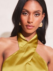Lipsy Yellow Wrap Cross Neck Halter Top - Image 4 of 4