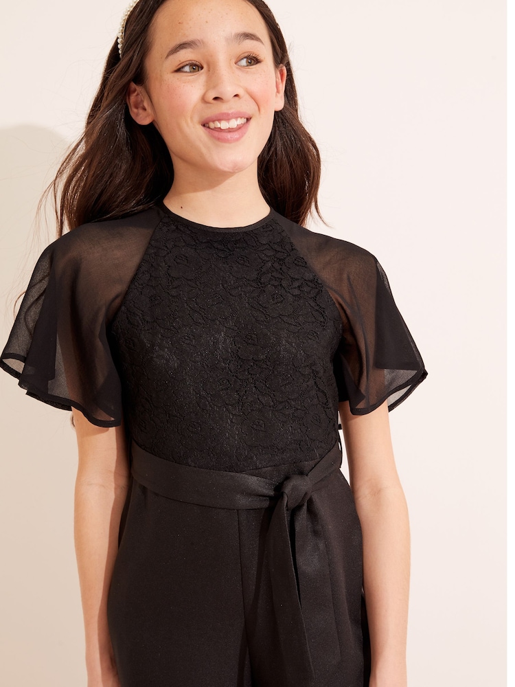Lipsy Black Lace Front Tie Short Flutter Sleeve Jumpsuit - Image 4 of 4 Lipsy Black Lace Front Tie Short Flutter Sleeve Jumpsuit - Image 4 of 4