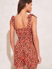 Lipsy Rust Print Bow Strap Ruched Waist Playsuit - Image 2 of 4