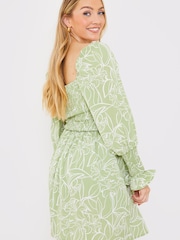 In The Style Green Jac Jossa Milkmaid Shirred Cuff Mini Dress - Image 4 of 4