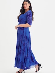 Scarlett & Jo Blue Floral Elizabeth Mesh Maxi Dress - Image 3 of 4
