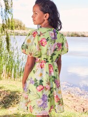 Lipsy Lime Twist Front Puff Sleeve Occasion Dress (3yrs-16yrs) - Image 4 of 4