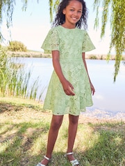 Lipsy Green Flutter Sleeve Lace Occasion Dress - Image 2 of 4