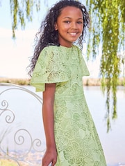 Lipsy Green Flutter Sleeve Lace Occasion Dress - Image 3 of 4