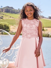 Lipsy Blush Pink Lace Bodice Occasion Dress - Image 1 of 4