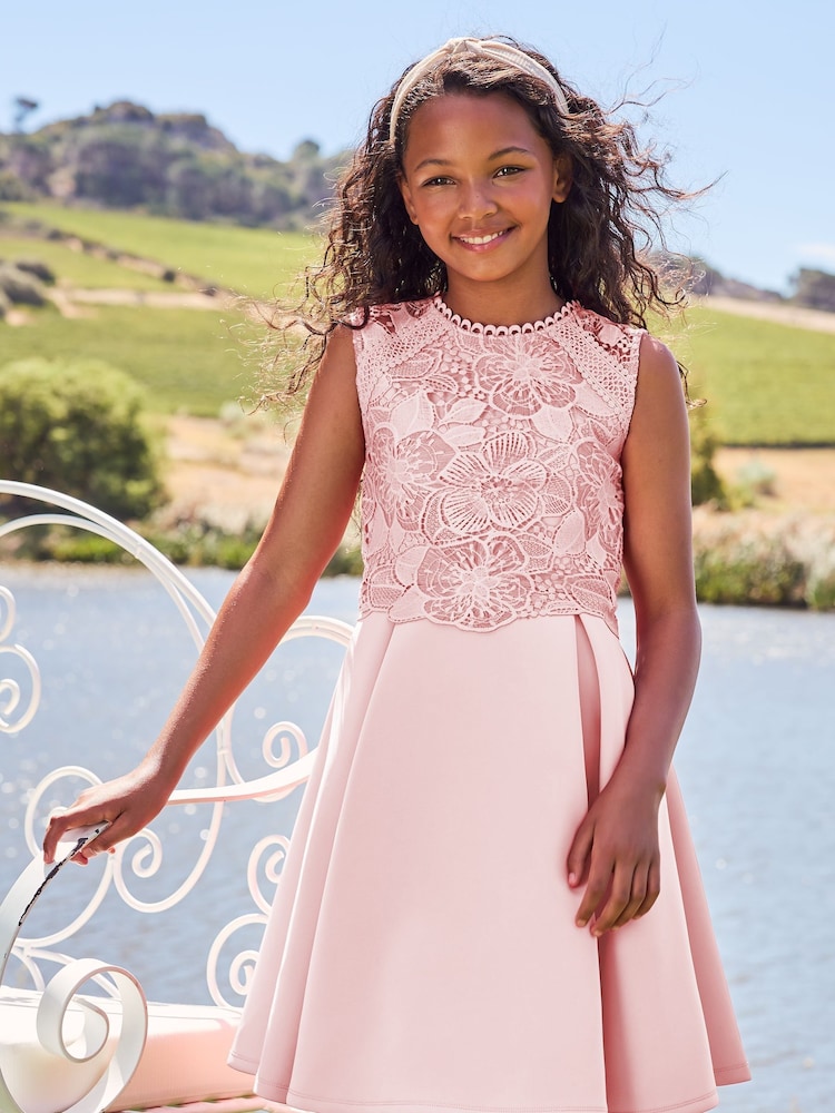 Lipsy Blush Pink Lace Bodice Occasion Dress - Image 1 of 4