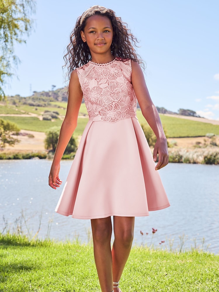 Lipsy Blush Pink Lace Bodice Occasion Dress - Image 2 of 4