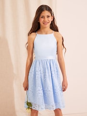 Lipsy Blue Lace Skirt Occasion Dress - Image 1 of 4