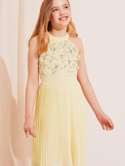 Lipsy Yellow Pleated Halter Occasion Dress - Image 1 of 4