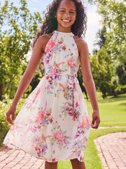 Lipsy White Pleated Halter Belted Dress - Image 4 of 4