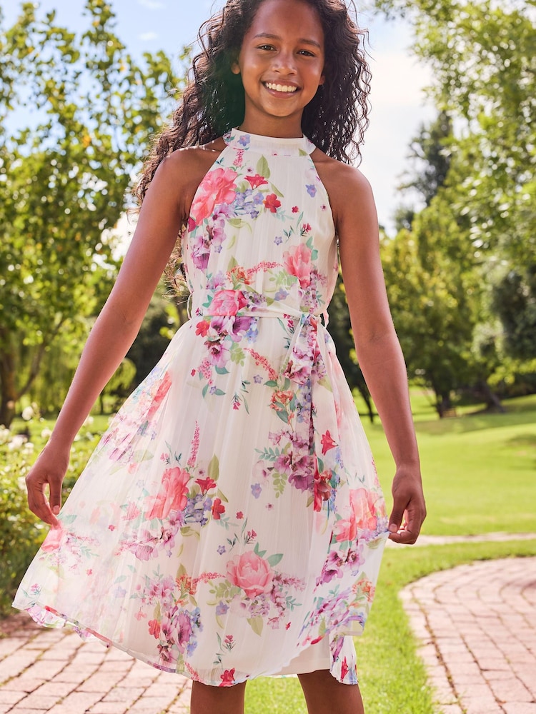 Lipsy White Pleated Halter Belted Dress - Image 4 of 4