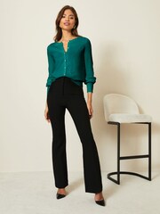 Lipsy Forest Green1 Scallop Detail Crew Neck Button Through Cardigan - Image 3 of 4