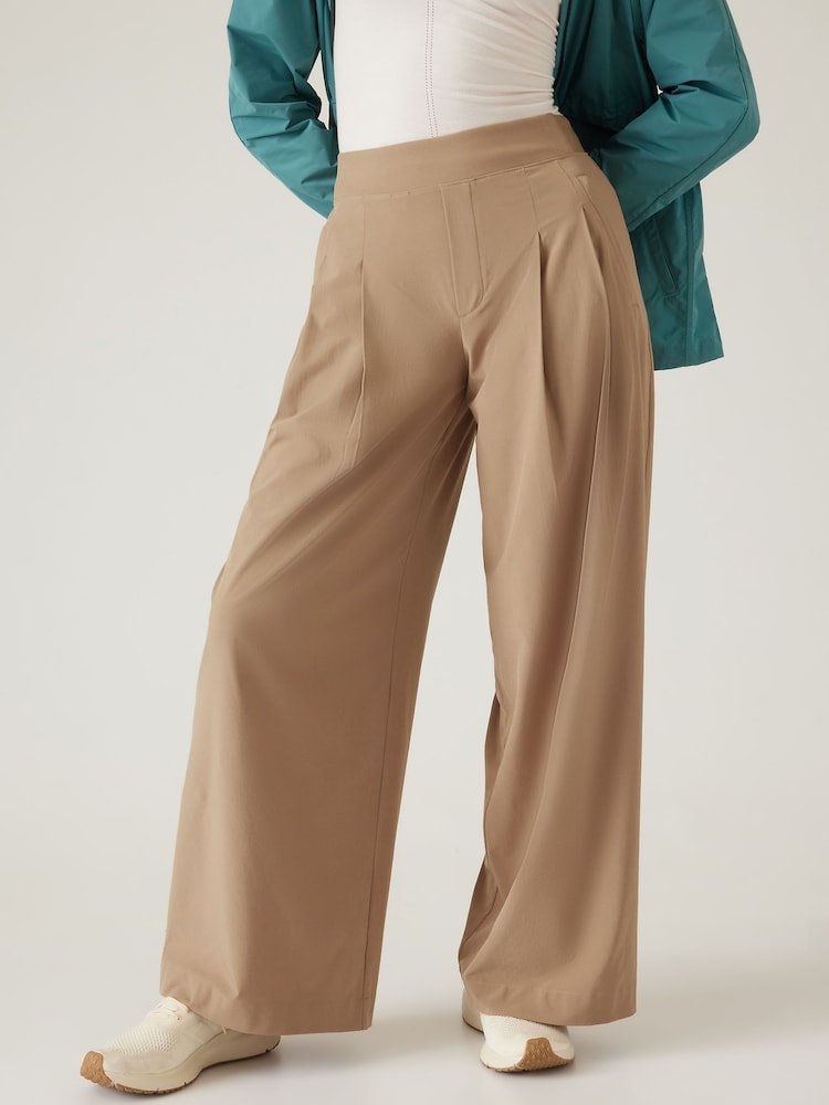 Athleta Brown Brooklyn Mid Rise Lightweight Wide Leg Trousers - Image 1 of 5
