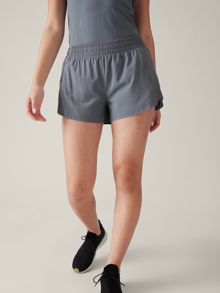 Athleta Blue Mid Rise 3 Inch Running Shorts - Image 1 of 3