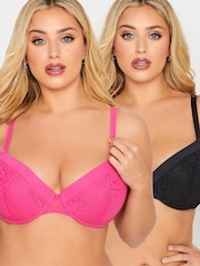 Yours Curve Spitzen-BHs im 2er-Pack mit Kontrastdesign und tiefem Ausschnitt - Bild 1 von 4