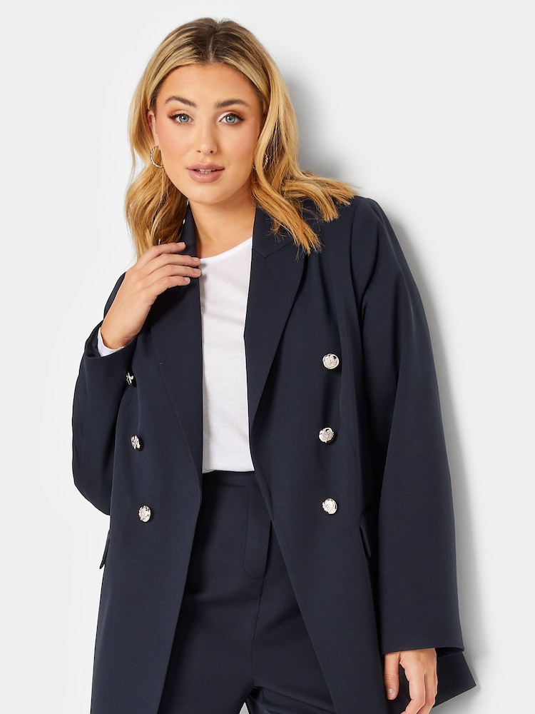 Yours Curve Blue Military Tailored Blazer - Image 1 of 5